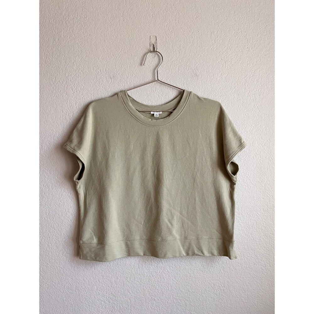Cuyana French Terry Short Sleeve Sweatshirt in Olive Green Size MEDIUM